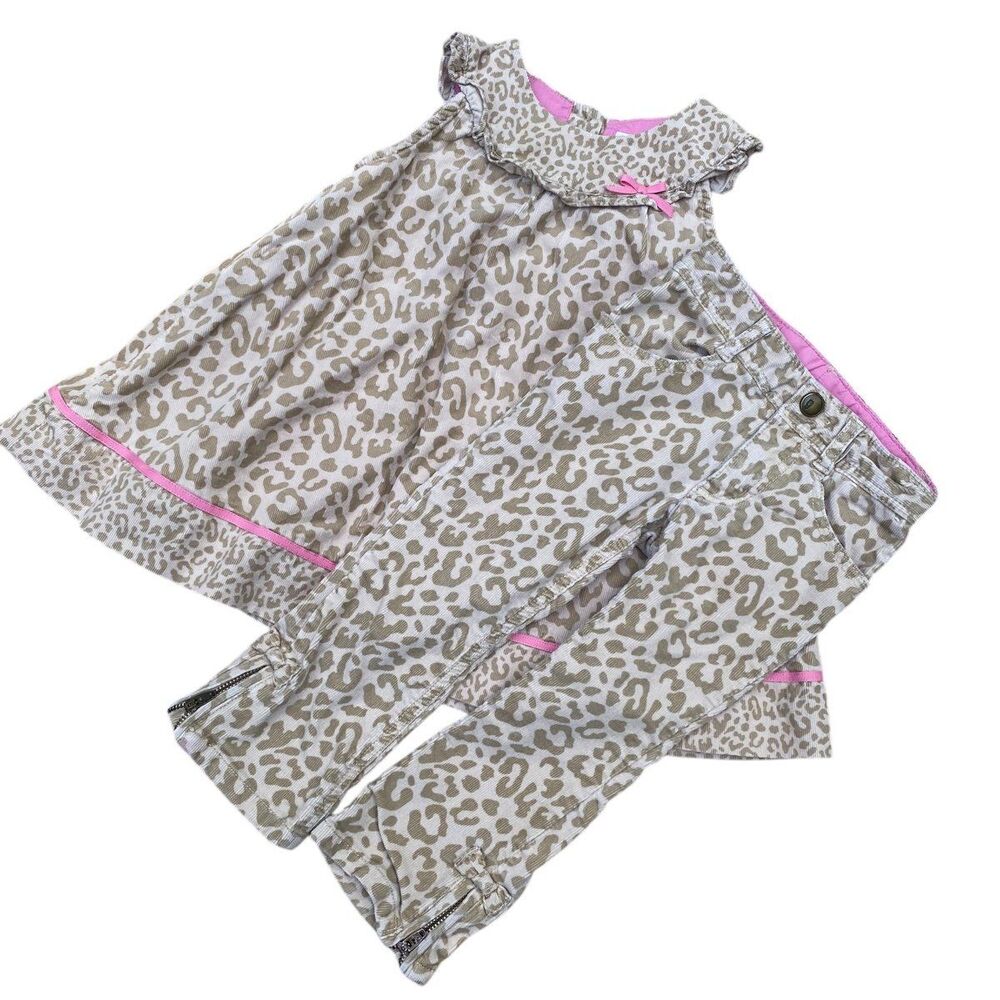 2pc set Corduroy Animal print Leopard Kitty Dress and pants Sz 18-24 months